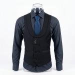 Gilet de Service Moderne Double Boutonnage – Noir Mat