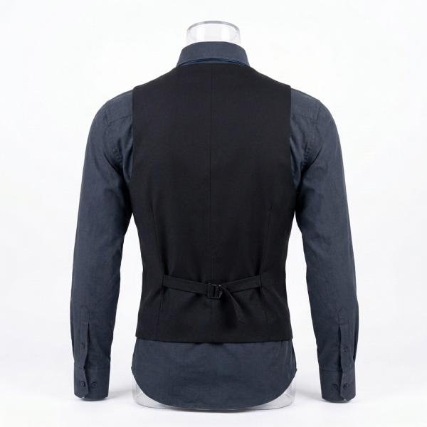Gilet de Service Moderne Double Boutonnage – Noir Mat