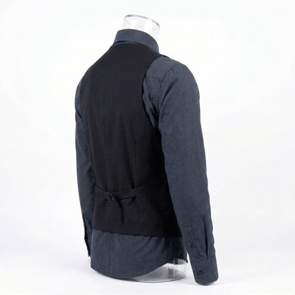 Gilet de Service Moderne Double Boutonnage – Noir Mat