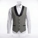 Gilet de Serveur à Carreaux avec Col Châle Noir