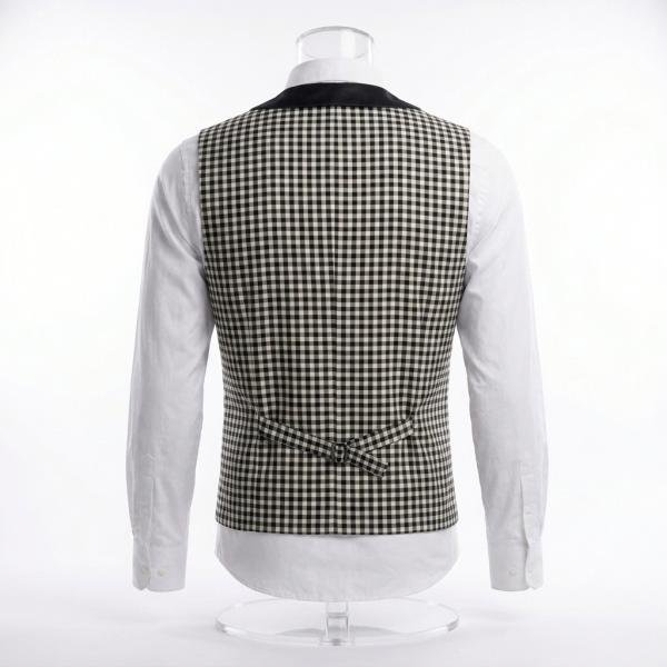 Gilet de Serveur à Carreaux avec Col Châle Noir
