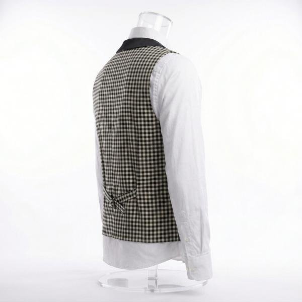 Gilet de Serveur à Carreaux avec Col Châle Noir